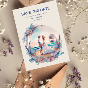 Whimsical Watercolor Beach Hochzeit in Urlaubsort Save The Date