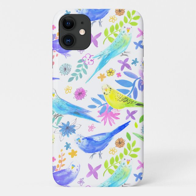 Whimsical Watercolor Budgie Parakeets Case-Mate iPhone Hülle (Rückseite)