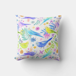 Whimsical Watercolor Budgie Parakeets Kissen