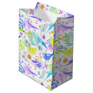 Whimsical Watercolor Budgie Parakeets Mittlere Geschenktüte