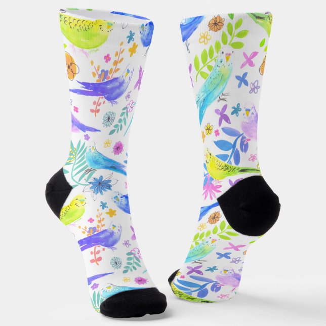 Whimsical Watercolor Budgie Parakeets Socken (Gewinkelt)