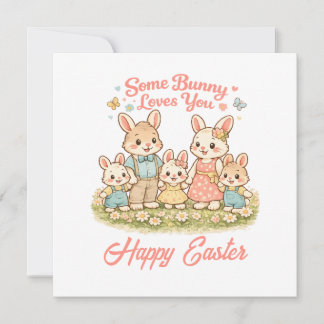 Whimsical Watercolor Bunny Family Happy Easter Feiertagskarte