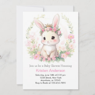 Whimsical Watercolor Bunny Girl Baby Dusche Einladung