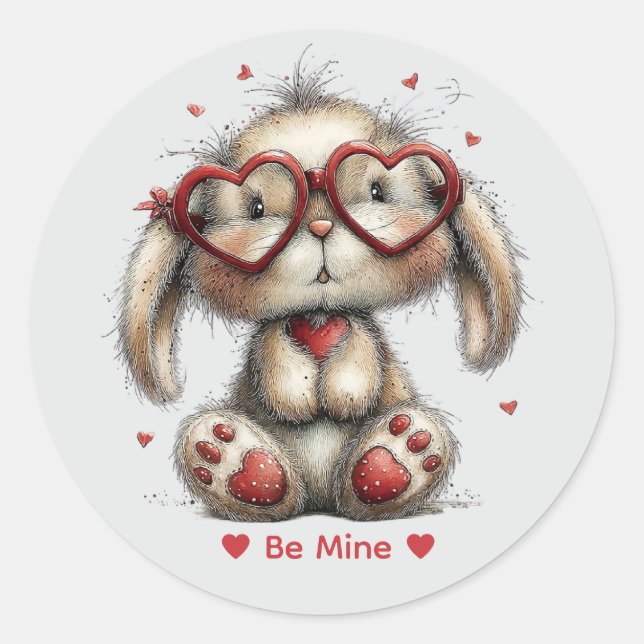 Whimsical Watercolor Bunny Love Sticker (Vorderseite)