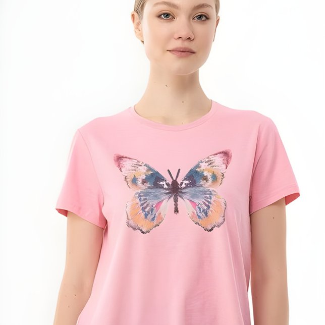 Whimsical Watercolor Butterfly Graphic Pastel Pink T-Shirt (Von Creator hochgeladen)