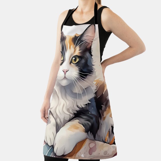 Whimsical Watercolor Calico Cat and Butterfells Schürze (InSitu)