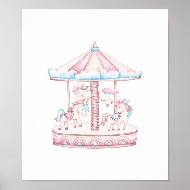 Whimsical Watercolor Carousel Unicorn Poster (Vorne)