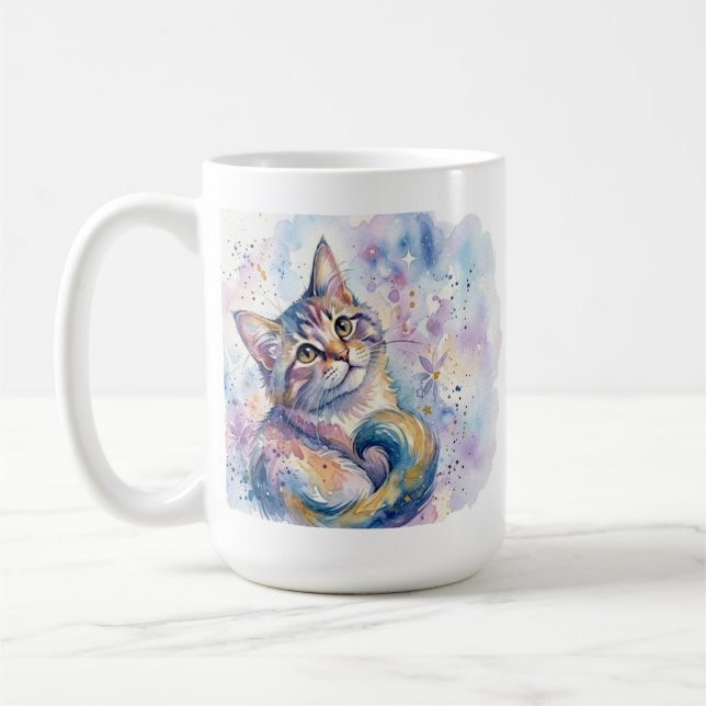 Whimsical Watercolor Cat Art Coffee Mug - Dreamy G Kaffeetasse (Links)