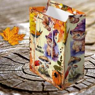 Whimsical Watercolor Cat Hexenhauptbeutel Mittlere Geschenktüte