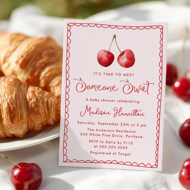 Whimsical Watercolor Cherry Baby Dusche Einladung (Von Creator hochgeladen)