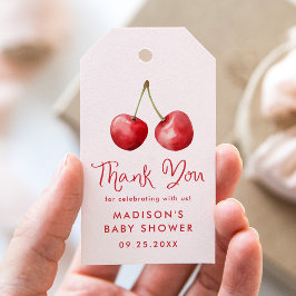 Whimsical Watercolor Cherry Baby Dusche Geschenkanhänger