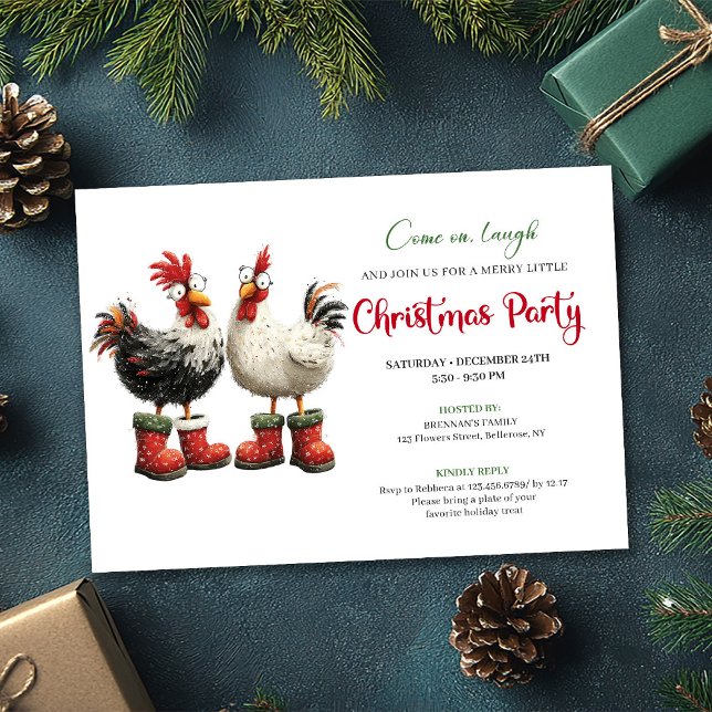 Whimsical Watercolor Chickens Modern Party Invite Einladung (Whimsical Watercolor Chickens Modern Party Invitation)