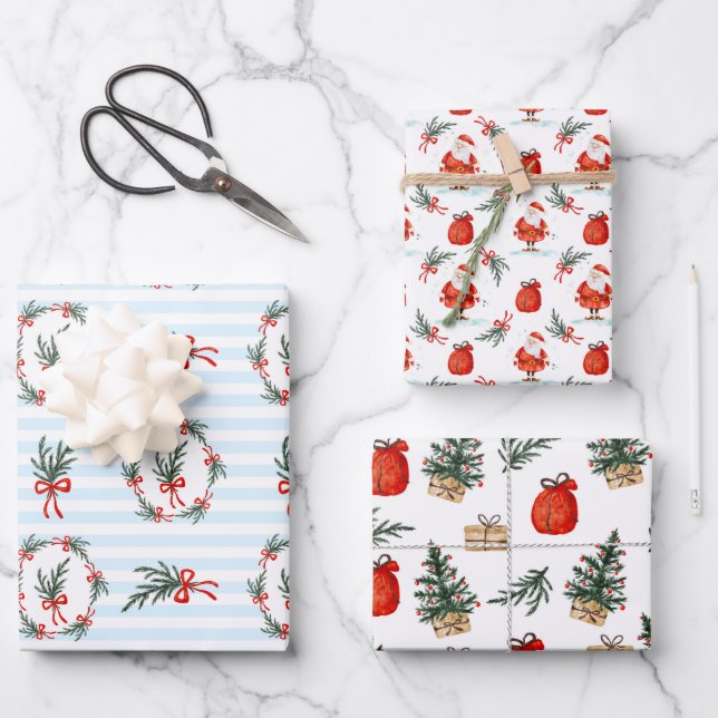 Whimsical Watercolor Christmas | Holiday Geschenkpapier Set (Vorderseite)