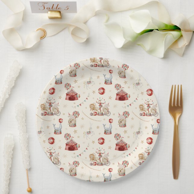 Whimsical Watercolor Circus Carnival Baby Shower Pappteller (Hochzeit)