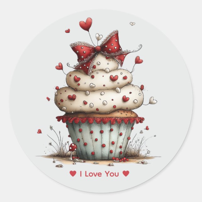 Whimsical Watercolor Cupcake Liebe  Aufkleber (Vorderseite)