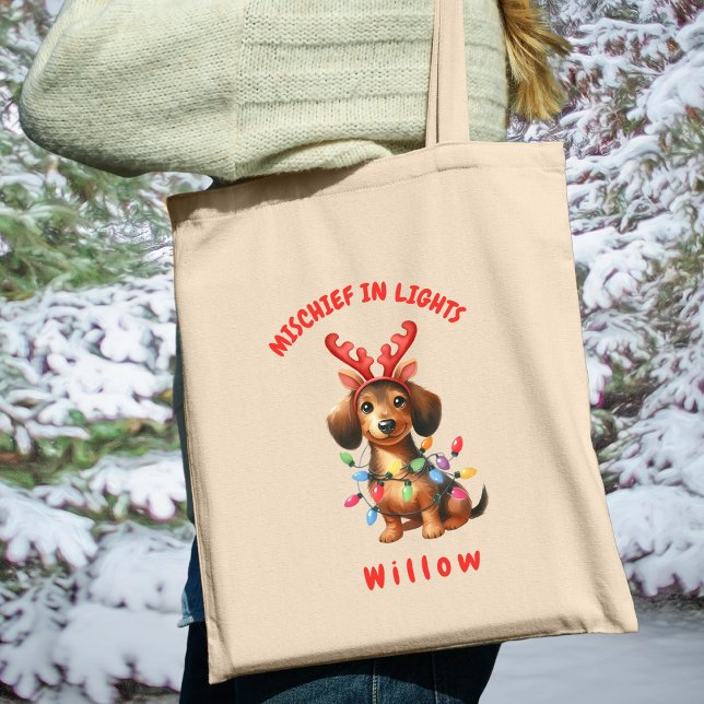 Whimsical Watercolor Dachsund Festivals Hund Tragetasche (Carry festive cheer with this custom fun Dachshund dog tote bag. A perfect gift for dog lovers.)