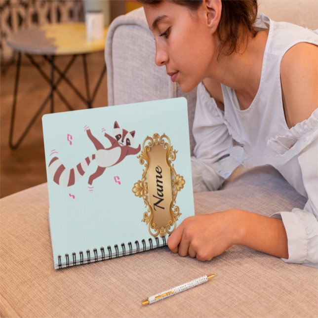 Whimsical Watercolor Dancing Raccoon" Artist Noteb Planer (Von Creator hochgeladen)