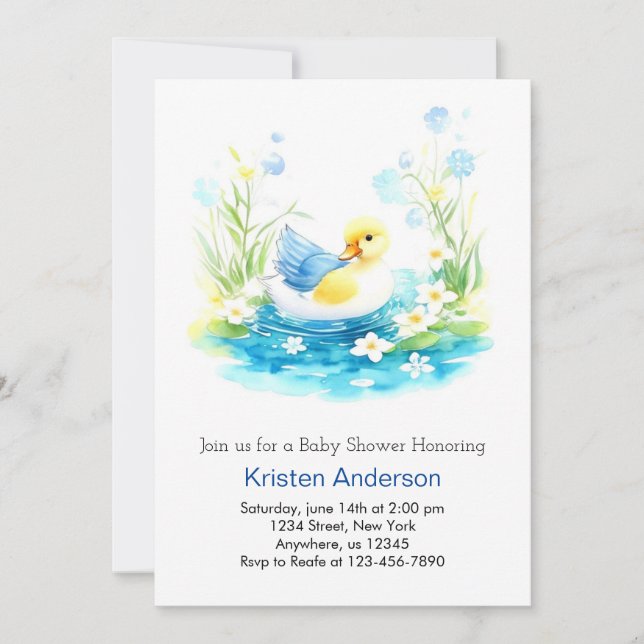 Whimsical Watercolor Duckling Boy Baby Dusche Einladung (Vorderseite)