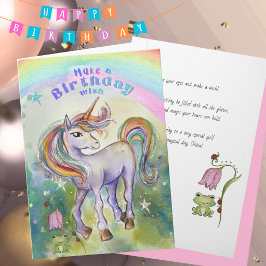 Whimsical Watercolor Einhorn Mond Mädchen Geburtst Feiertagskarte