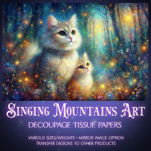 Whimsical Watercolor Feenwald Katzen Decoupage Seidenpapier