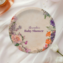 Whimsical Watercolor Floral Baby Dusche Pappteller