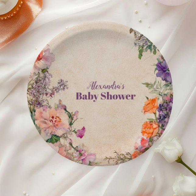 Whimsical Watercolor Floral Baby Dusche Pappteller (Von Creator hochgeladen)