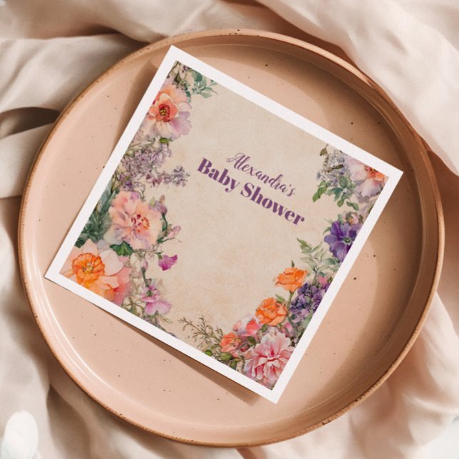 Whimsical Watercolor Floral Baby Dusche Serviette (Von Creator hochgeladen)