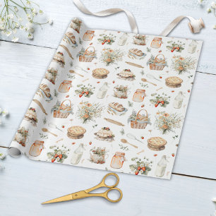Whimsical Watercolor Floral Erdbeer Land Geschenkpapier