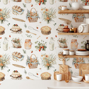 Whimsical Watercolor Floral Erdbeer Land Tapete