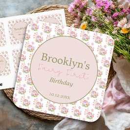 Whimsical Watercolor Floral Pilz Fairy First Quadratischer Aufkleber