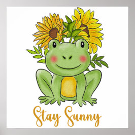 Whimsical Watercolor Frog And Sunflowers  Poster