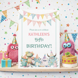 Whimsical Watercolor Funny Monsters Birthday  Einladung