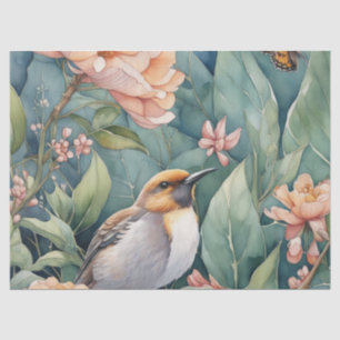 Whimsical Watercolor-Garten mit Einzelvogel-Dekor Seidenpapier