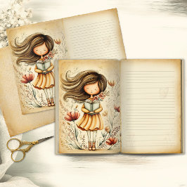 Whimsical Watercolor Girl Junk Journal Page