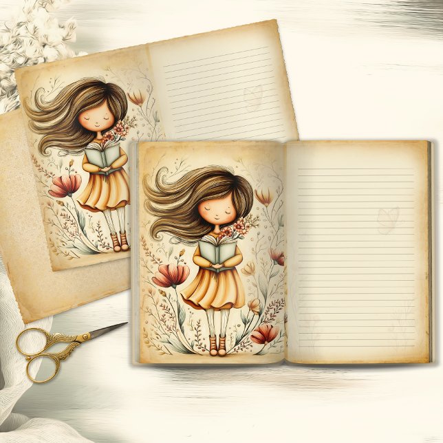 Whimsical Watercolor Girl Junk Journal Page (Von Creator hochgeladen)