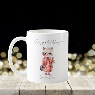Whimsical Watercolor Granny Cat Happy Birthday Kaffeetasse