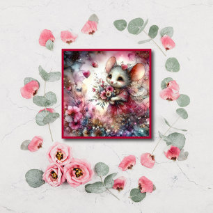 Whimsical Watercolor Hearts Valentine Maus Feiertagskarte