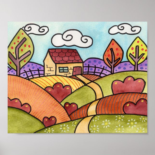 Whimsical Watercolor Landschaft Poster (Vorne)