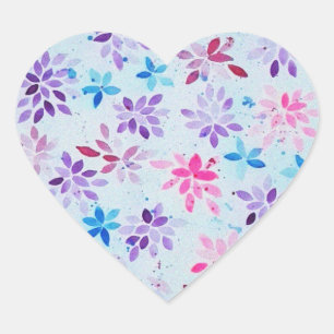 Whimsical Watercolor Lila und Rosa Floral Herz-Aufkleber