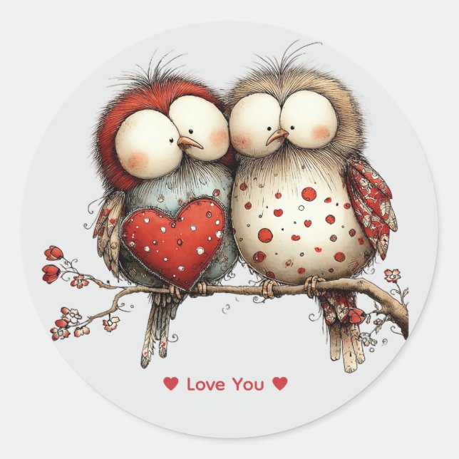 Whimsical Watercolor Love Birds Sticker (Vorderseite)