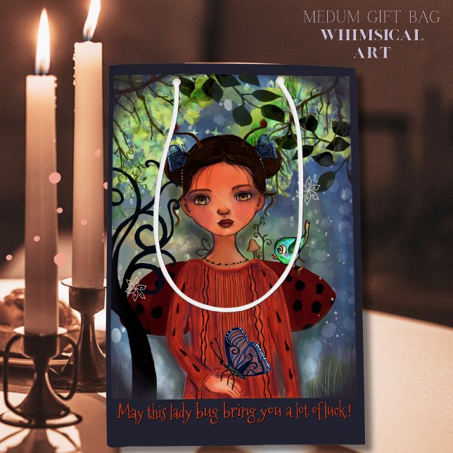 Whimsical Watercolor Lucky Ladybug Gift Bag Mittlere Geschenktüte (Whimsical Watercolor Lucky Ladybug Gift Bag)