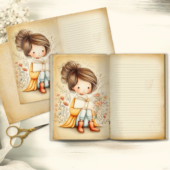 Whimsical Watercolor Mädchen Junk Journal Seite (Von Creator hochgeladen)