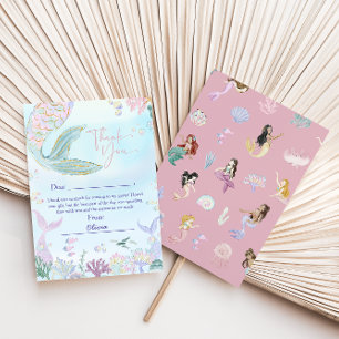 Whimsical Watercolor Meerjungfrau Geburtstagsparte Dankeskarte