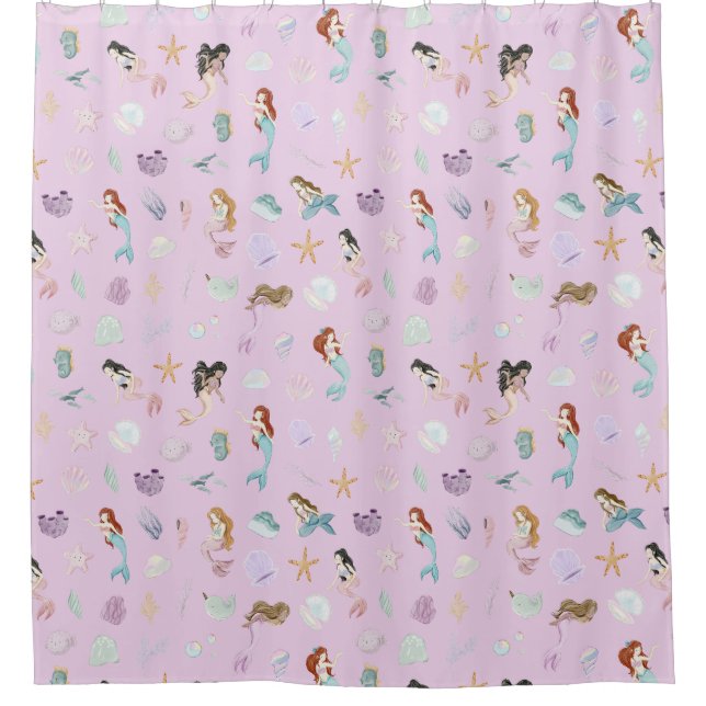 Whimsical Watercolor Mermaids Duschvorhang (Vorderseite)
