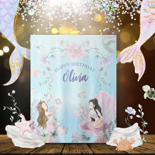 Whimsical Watercolor Mermaids Geburtstagsparty Wandteppich