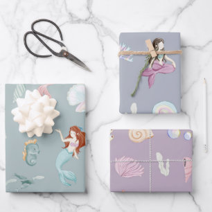 Whimsical Watercolor Mermaids Under Sea Geschenkpapier Set