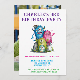 Whimsical Watercolor Monsters Kinderparty Einladung