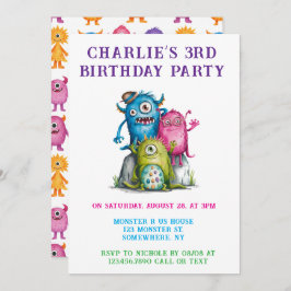 Whimsical Watercolor Monsters Kinderparty Einladung