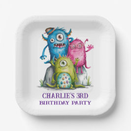 Whimsical Watercolor Monsters Kinderparty Pappteller