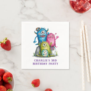 Whimsical Watercolor Monsters Kinderparty Serviette